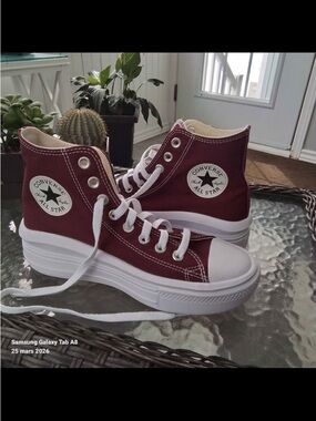 Converse High Top Platform Sneakers - Burgundy and White